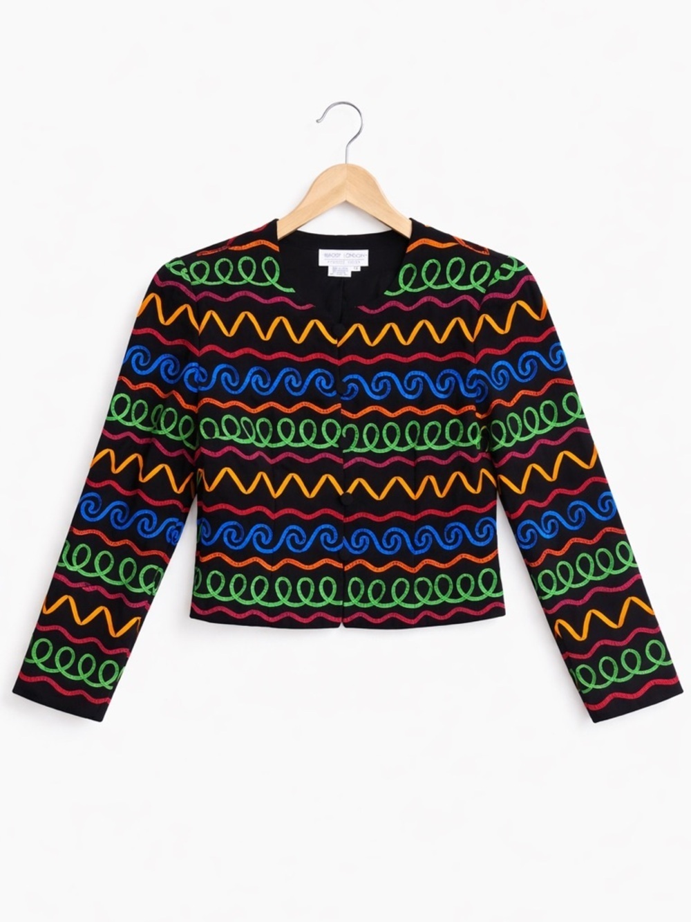 Vintage black Blazer Size 12 Multicolor Embroidery Maggie London